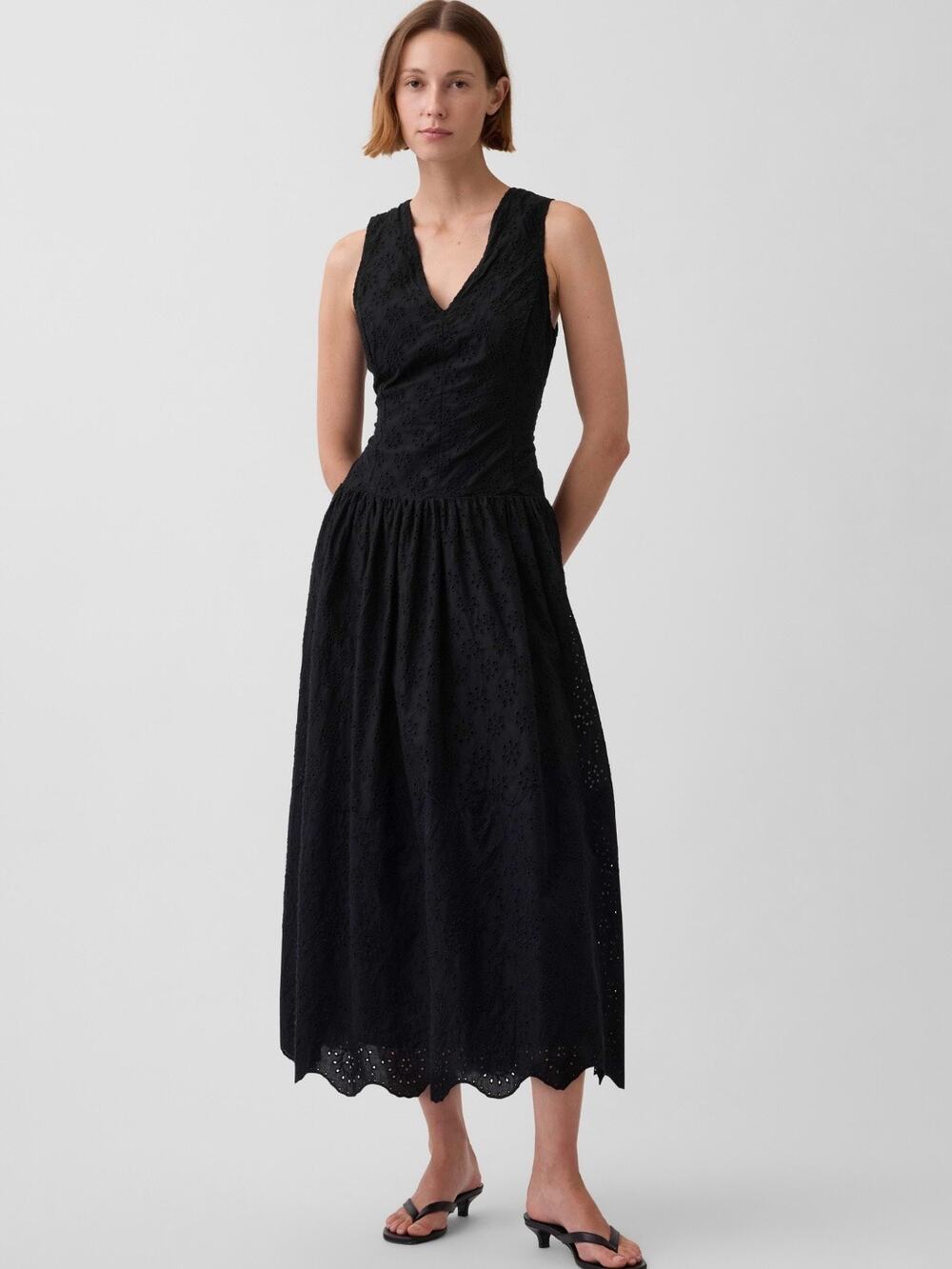 Gap Eyelet Drop Waist Maxi Dress Black XXL